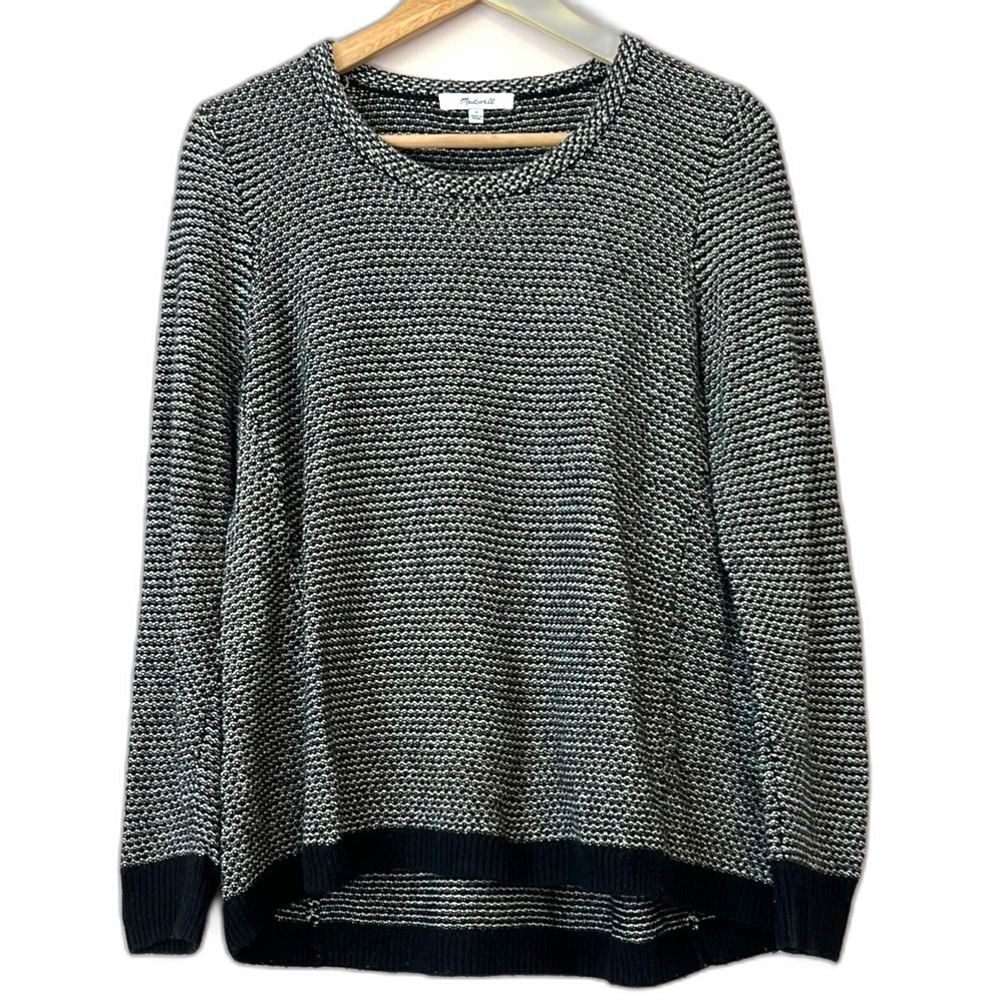 Madewell Riverside Knit Dotweave Pullover Sweater Black Small Cotton Casual Gray